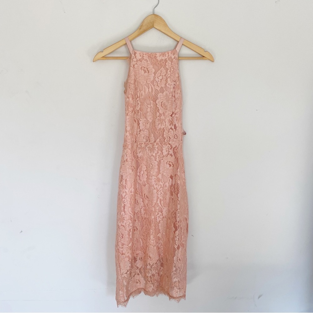 Lulu’s Wishful Wandering Lace Blush Pink Midi Dress Size Medium